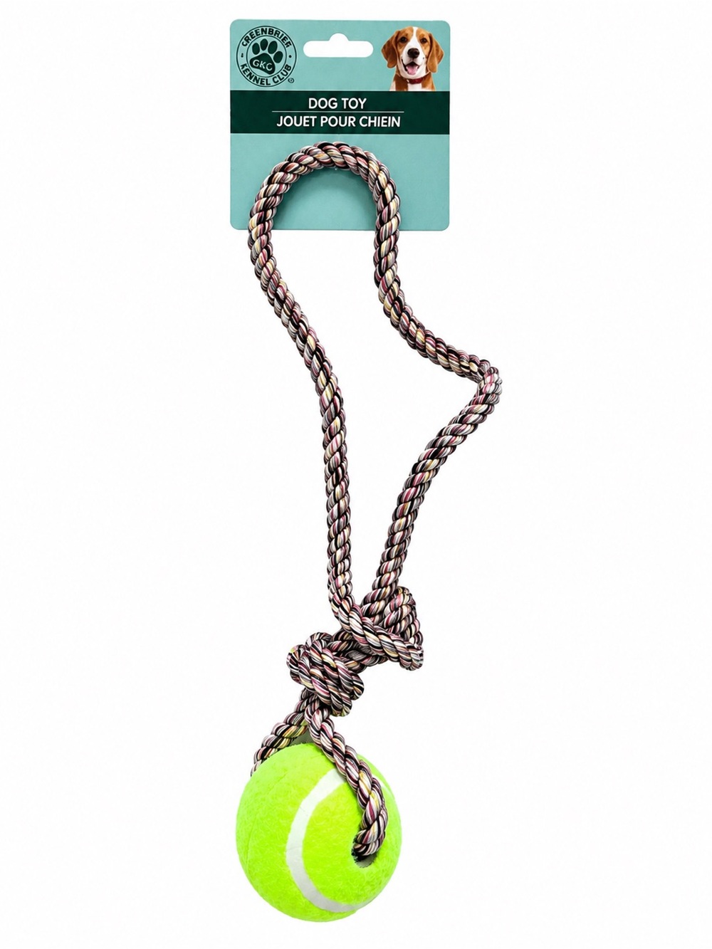 Dog Rope Tug Toy with Tennis Ball & Loop Handle